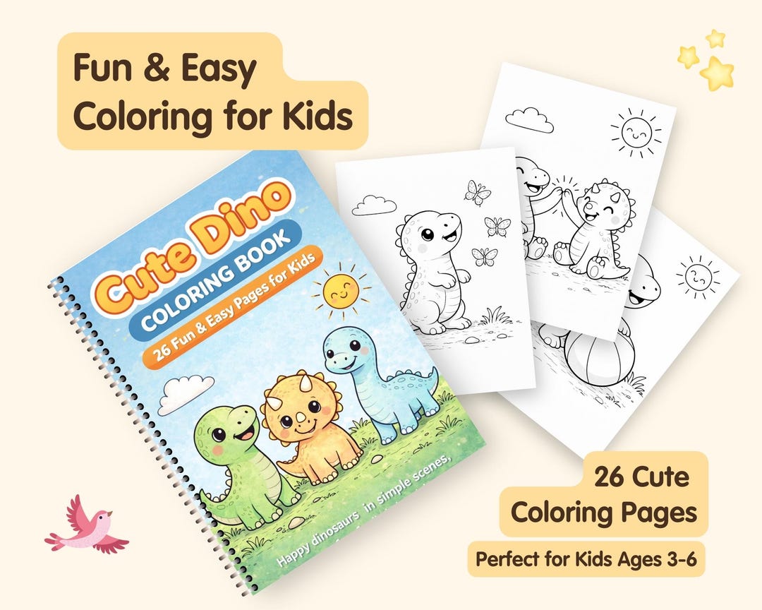 Dinosaur Coloring Book for Kids | 26 Pages | Easy Coloring | Ages 3–6 ...