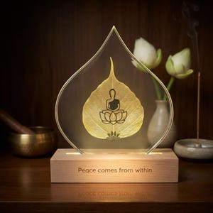 Personlig Buddha-nattlampa, specialgraverad Bodhi-bladlampa, dekoration för meditationsrum