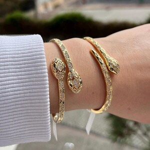 Vintage Snake Bracelet Gold Plated Serpenti Green stone Agate Snake Bangle