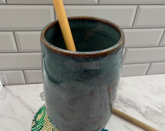 Handmade Ceramic Tumbler | Blue-Green Stoneware Cup | Wheel Thrown Pottery | Modern Minimal Drinkware