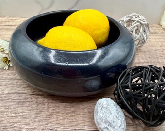 Handmade Stoneware Bowl – 6.5” Ceramic Serving Bowl – Glossy Black Glaze – Modern Minimal Pottery
