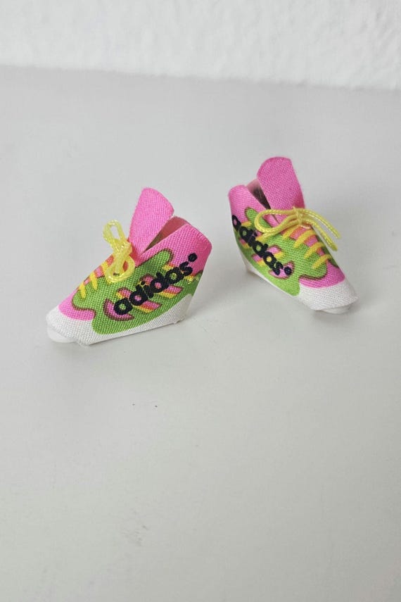 adidas gazelle silver green womens Lime green tennis shoes for 1/6 scale dolls like barbie miniature shoe –  The Doll Tailor main image 1