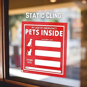 Emergency Pet Alert Static Cling, Save Our Pets, Dog Rescue Decal Pets Inside Sticker Animal Rescue, Emergency Contact Card New Pet Owner