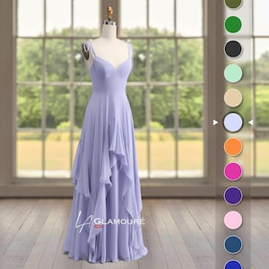 Romantic Lavender Bridesmaid Formal Dresses with Ruffled High-Low Hem, adjustable Spaghetti Straps, and Sweetheart Neckline Prom gown