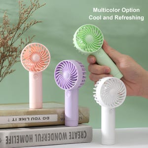 Ventilador portátil de mano, mini ventilador USB de 3 velocidades, ventilador con batería recargable de 500 mAh, accesorios de playa, pequeño ventilador de pestañas personal para maquillaje de mujer
