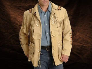 Classyak Gilet Da Uomo Western In Pelle Scamosciata Con Frange E Perline