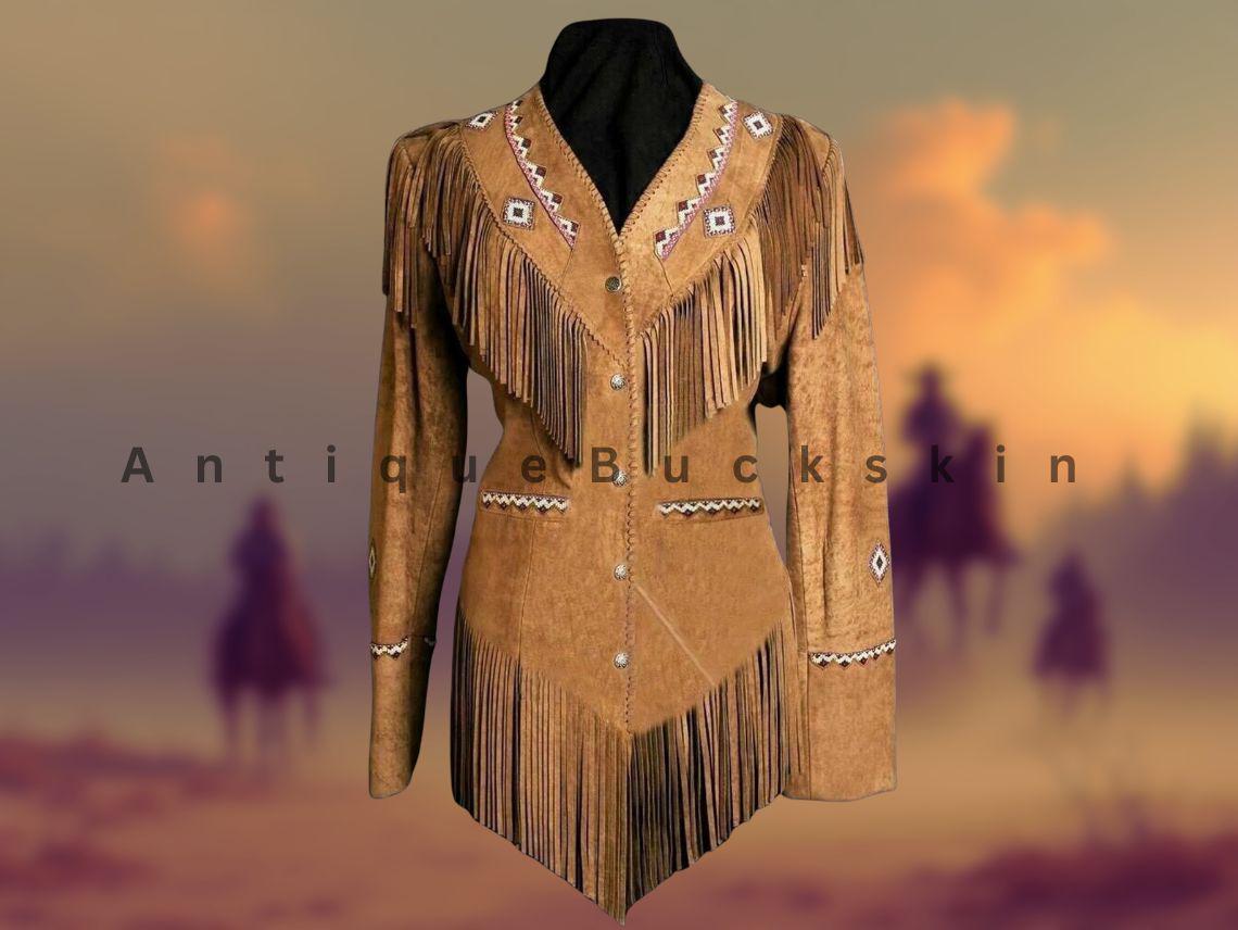 Veste vintage en daim marron à franges : manteau pour femmes de style occidental