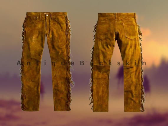 Mens Native Handmade American Buckskin Suede Fringes Leather Mountain Man Indian Hippy Pant
