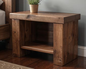 Reclaimed Wood Nightstand – Rustic Modern Handmade Nightstand with Shelf