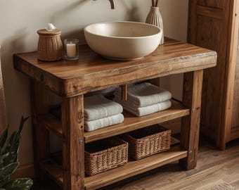 Altholz Badezimmer Eitelkeit - Einzel- oder Doppelwaschbecken mit zwei Regalen