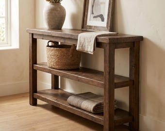 Rustieke consoletafel, teruggewonnen grenen haltafel met twee planken, donker gebeitste boerderijhaltafel, handgemaakte houten banktafel