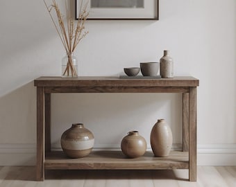 Reclaimed Wood Console Table with Storage Shelf – Rustic Modern Farmhouse Table – Handmade Entryway Furniture