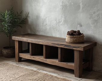 Reclaimed Wood Shoe Storage Bench – Rustic Farmhouse Bench