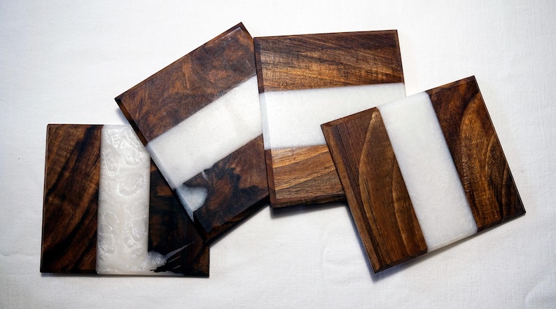 Handmade Walnut Coasters: Resin Inlay Drink Coasters, Set of 4 - Etsy