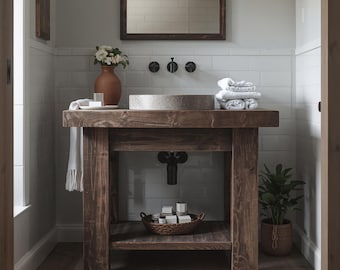 Rustic Reclaimed Wood Bathroom Vanity – Solid Wood Cabinet, Handmade