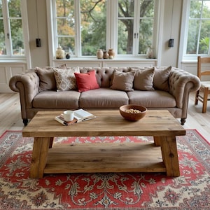 Reclaimed Wood Coffee Table: Rustic Modern Table with Storage Shelf