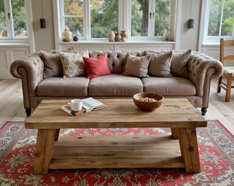 Salontafel van gerecycled hout – rustieke, moderne handgemaakte tafel met plank