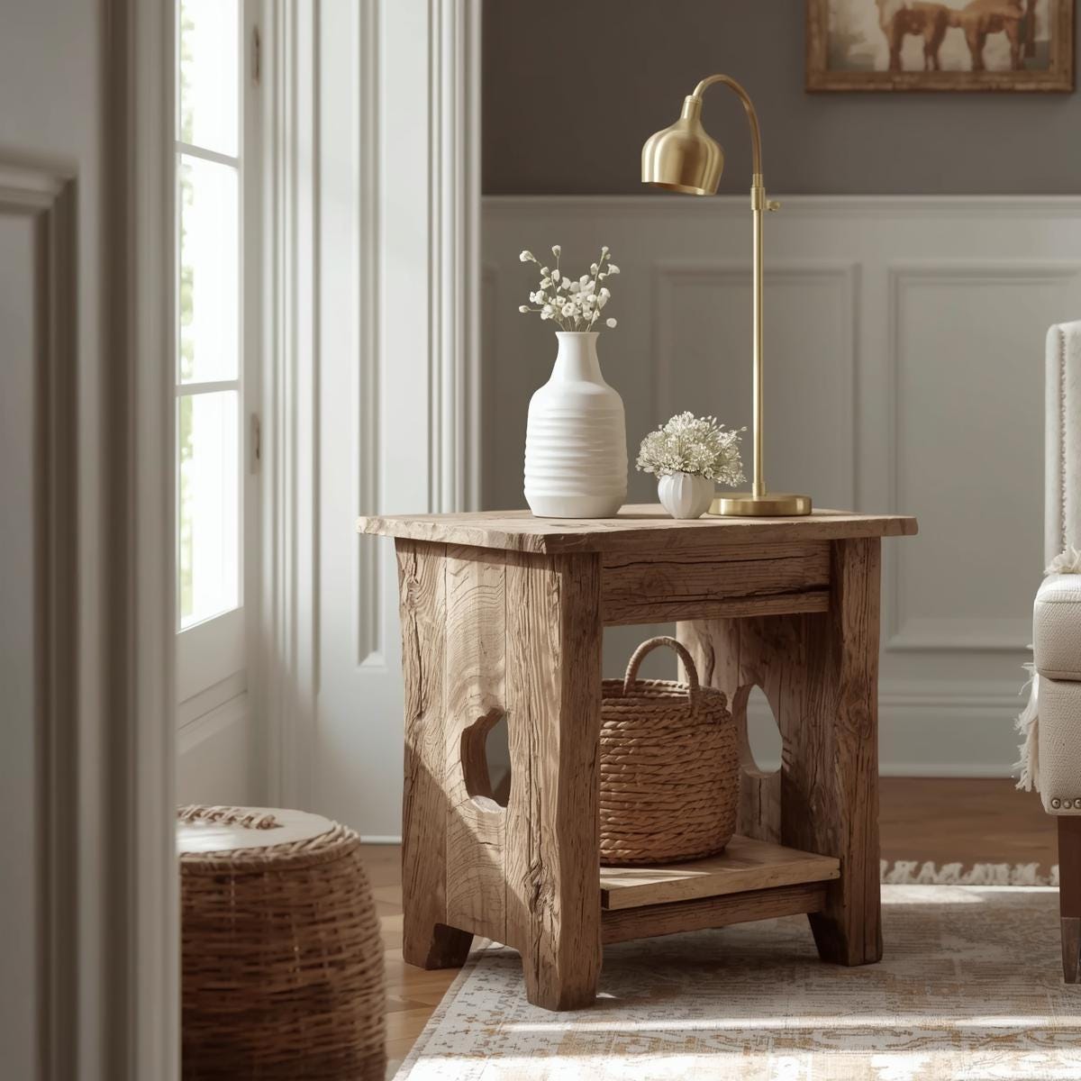 Reclaimed Wood End Table With Shelf – Handmade Rustic Weathered Side ...