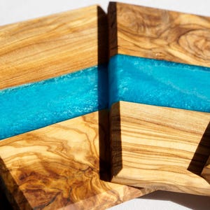 Olive Wood Epoxy Coasters – Handmade Resin Drink Coasters, Set of 4 – Unique & Functional Wooden Coasters for Home Décor