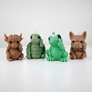 Handmade Scented Funny Animal Candles: Middle Finger Soywax Frog Turtle Bulldog Yak and Cow Candles showing Middle finger