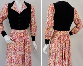 Buttercup-kleding Didsbury-jurk met vrijheidsprint: vintage corduroy-rand jaren 70, Britse maat 10