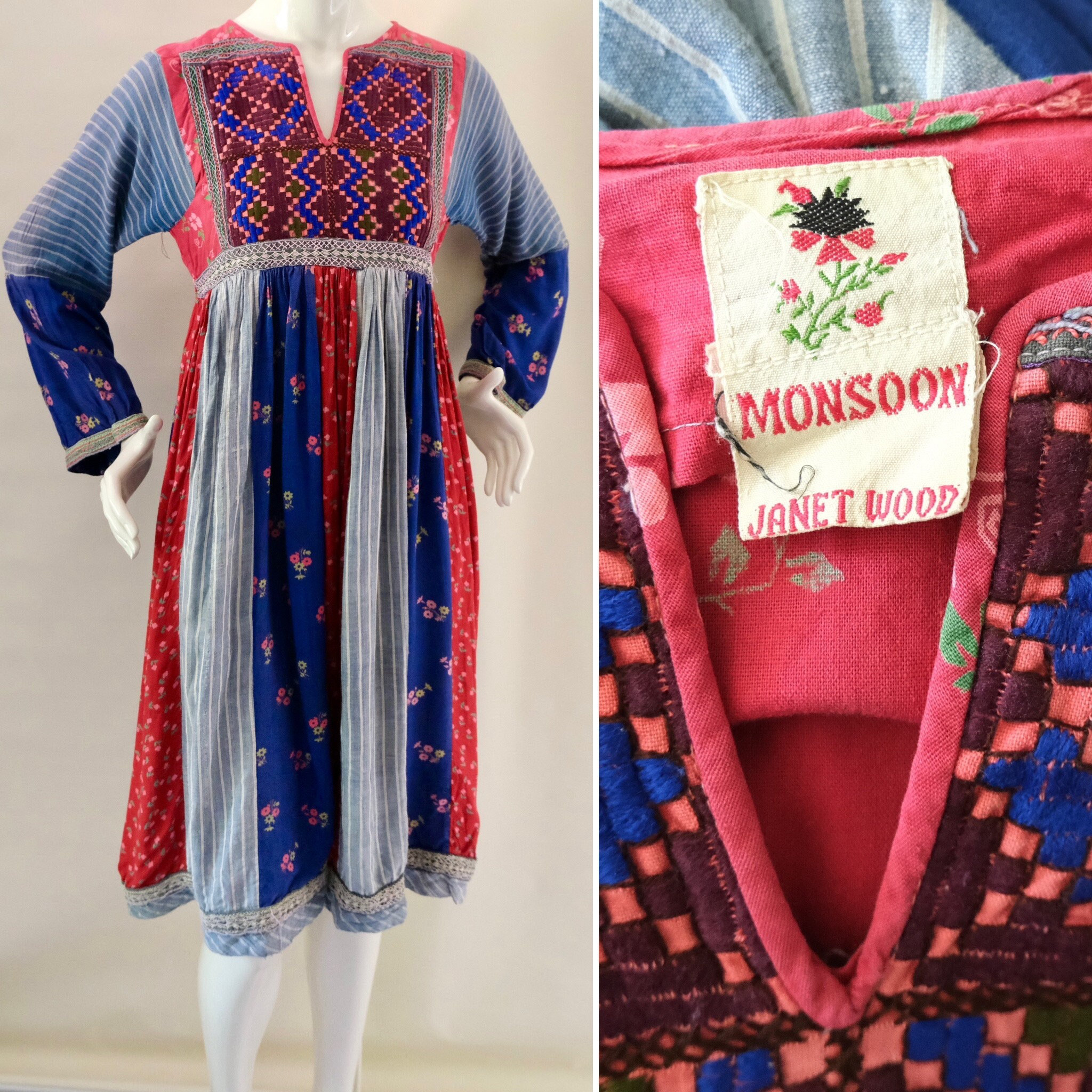 Janet Wood for Monsoon Vintage Afghan Style Dress Made in 1974 for the First Monsoon Shop Hand Embroidered Etsy Israel