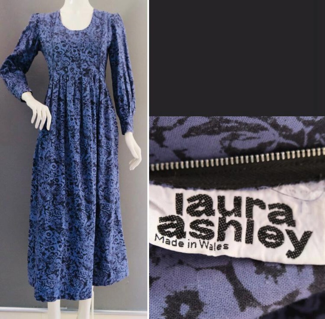 Laura Ashley Black Label Made in Wales Vintage Early Print Floral Midi ...