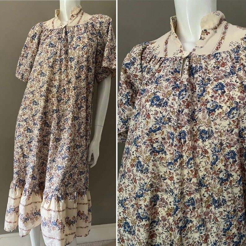 Shelana Vintage 1970s Vintage Floral Cotton Mid Length Smock Tent Dress ...