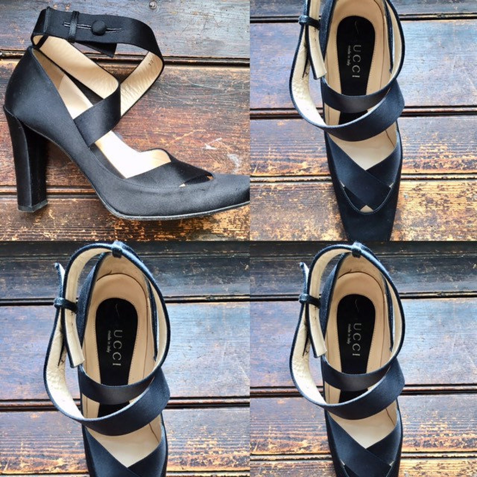 gucci by tom ford black satin ballet heels pumps shoes size 37