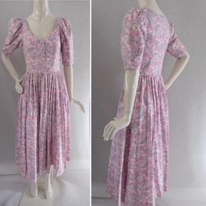 laura Ashley Vintage Floral 1980s 80s pretty pink cotton day dress,cottage core size 10