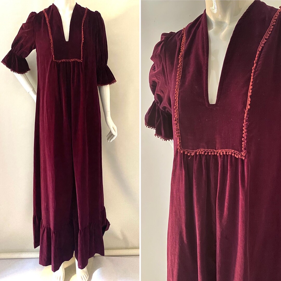 Vintage Brown 70s Velvet Dress M