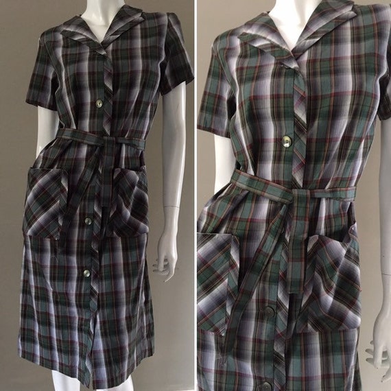 French vintage 1970s Autumn tones plaid cotton bel