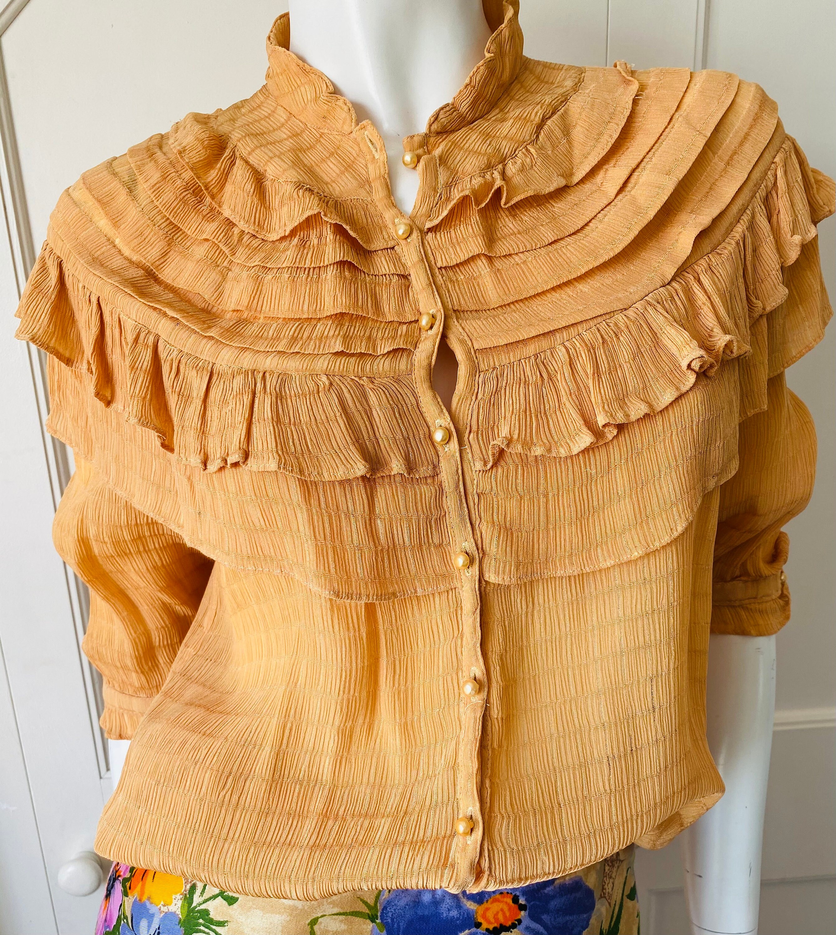 Vintage 1970s Very Frilly Ruffle Front 