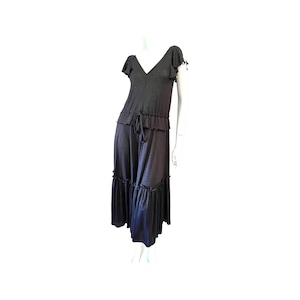 Vintage 1970s Radley London Disco Dress Black ruffled drawstring waist butterfly sleeves uk 10