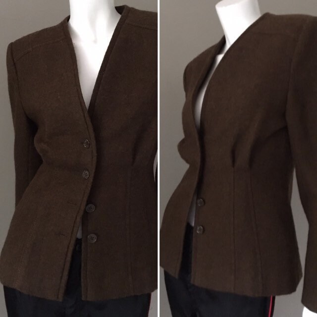 Image of Vintage S Hanae Mori Paris Couture Sculptural Tweed Fitted Jacket Size Uk