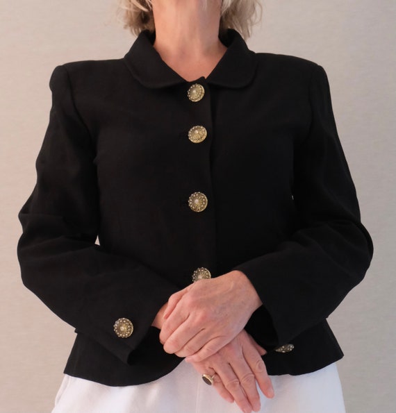 Genny Oro Gianni Versace Vintage Late 80s Black Crepe Tailored  