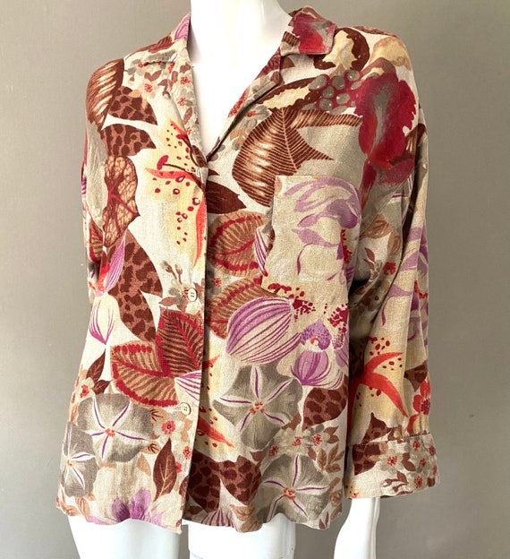 unique vintage piece sheer blue red orange green Bold floral vintage ls blouse spring trends