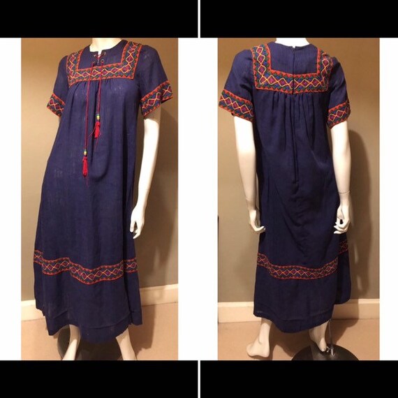 Vintage 1970s Teen indigo cotton cheesecloth embro