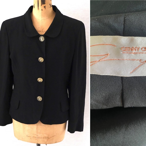 Genny Oro Gianni Versace Vintage Late 80s Black Crepe Tailored  