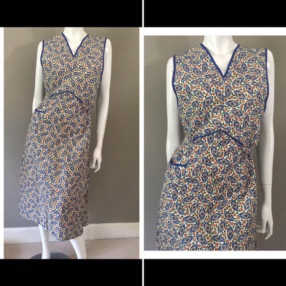 Vintage 1960s floral cotton belted tabard sheath d