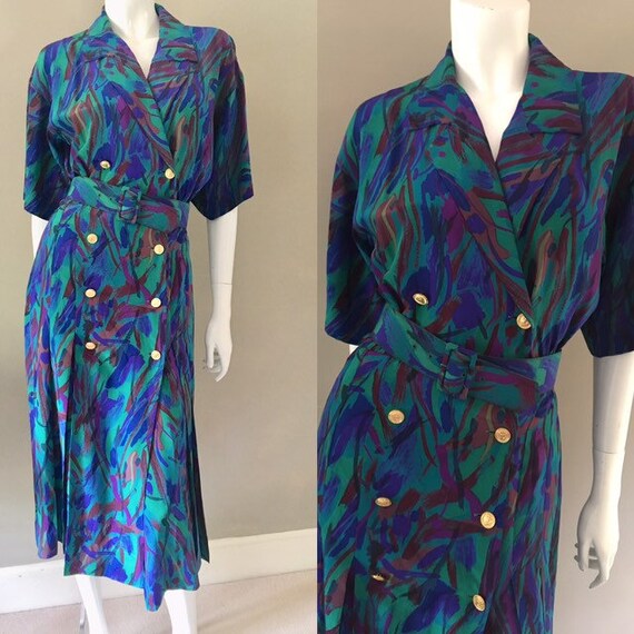 Albert Nipon Vintage 1980s Silk Abstract Print But