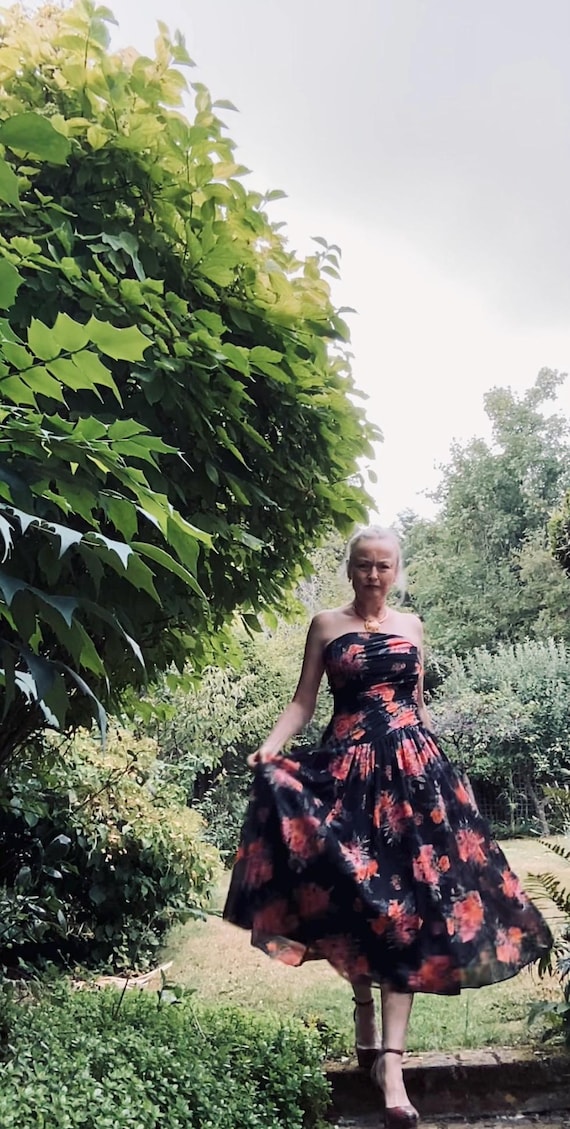 Laura Ashley Vintage Strapless Dress: 1980s Rose Print Cotton Gauze Laura Ashley Vintage Strapless Dress: 1980s Rose Print Cotton Gauze