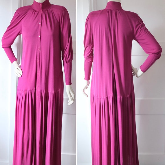 Jean Muir London Vintage 1970s Rayon Crepe Drop Waist Button 