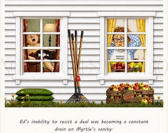 Ed’s Latest Deal Printable Art Card, Funny 6x6 Digital Download, Homebodies Series, Whimsical Illustration