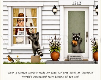 Myrtle’s Missing Pancakes Printable Art Card, Funny 6x6 Digital Download, Homebodies Series, Whimsical Illustration