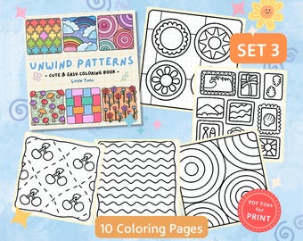 大人と子供向けのかわいい模様の塗り絵 - セット3（PDFダウンロード）