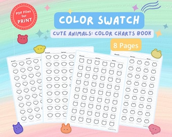 かわいい動物の塗り絵用カラー見本チャート、カラーパレット（PDFダウンロード）