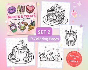スイートトリートのぬり絵：かわいいデザート、セット2（PDFダウンロード）