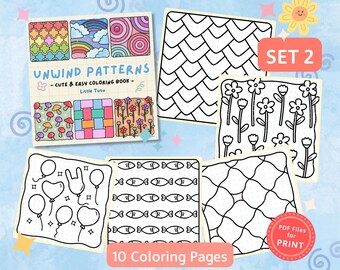 大人と子供向けのかわいい模様の塗り絵 - セット2（PDFダウンロード）