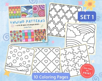 大人と子供向けのかわいい模様の塗り絵 - セット1（PDFダウンロード）